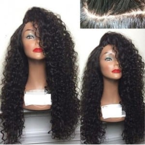 3 Colors Available Kinky Curly Long Hair Side Part High Fashion Women Synthetic Wig