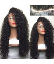 3 Colors Available Kinky Curly Long Hair Side Part High Fashion Women Synthetic Wig