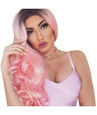 Black and Pink Gradient Color Body Wave Long Hair Women Synthetic Wig