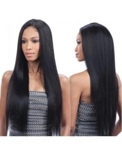 Natural Black Straight Long Hair Middle Side Part Women Synthetic Wig