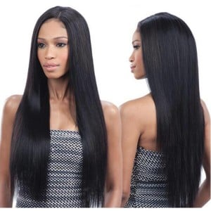 Natural Black Straight Long Hair Middle Side Part Women Synthetic Wig