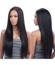 Natural Black Straight Long Hair Middle Side Part Women Synthetic Wig