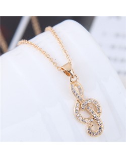 Cubic Zirconia Embellished Delicate Musical Note Pendant Fashion Necklace