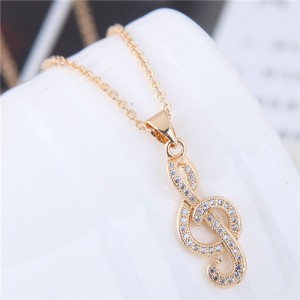 Cubic Zirconia Embellished Delicate Musical Note Pendant Fashion Necklace
