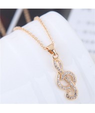 Cubic Zirconia Embellished Delicate Musical Note Pendant Fashion Necklace