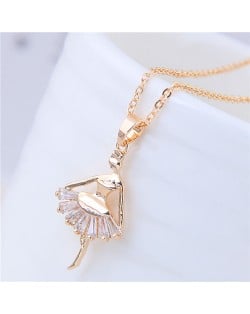 Cubic Zirconia Decorated Elegant Dancer Pendant Golden Fashion Necklace