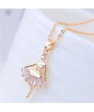 Cubic Zirconia Decorated Elegant Dancer Pendant Golden Fashion Necklace