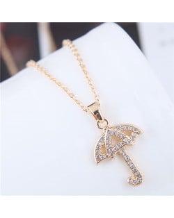 Cubic Zirconia Inlaid Cute Umbrella Pendant High Fashion Necklace