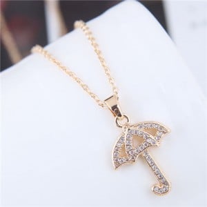 Cubic Zirconia Inlaid Cute Umbrella Pendant High Fashion Necklace