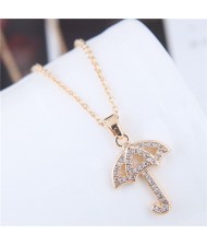 Cubic Zirconia Inlaid Cute Umbrella Pendant High Fashion Necklace