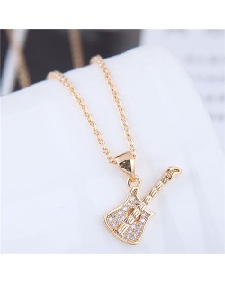 Cubic Zirconia Embellished Guitar Pendant High Fashion Copper Necklace
