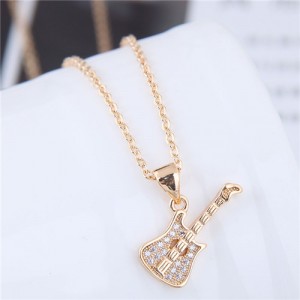 Cubic Zirconia Embellished Guitar Pendant High Fashion Copper Necklace