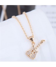 Cubic Zirconia Embellished Guitar Pendant High Fashion Copper Necklace