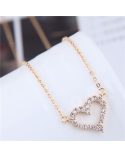Cubic Zirconia Inlaid Graceful Heart Pendant Long Chain Fashion Statement Necklace