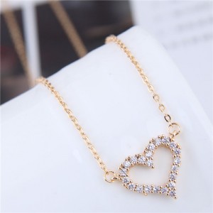 Cubic Zirconia Inlaid Graceful Heart Pendant Long Chain Fashion Statement Necklace