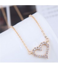 Cubic Zirconia Inlaid Graceful Heart Pendant Long Chain Fashion Statement Necklace