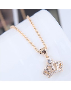 Shining Korean Fashion Crown Pendant Long Chain Fashion Statement Necklace