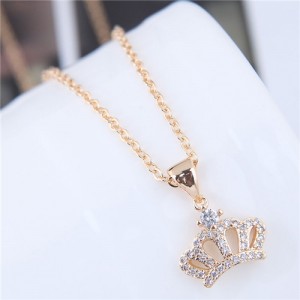 Shining Korean Fashion Crown Pendant Long Chain Fashion Statement Necklace