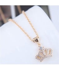 Shining Korean Fashion Crown Pendant Long Chain Fashion Statement Necklace