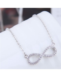 Cubic Zirconia Embellished Infinite Symbol Pendant Long Chain Fashion Necklace