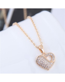 Cubic Zirconia Inlaid Sweet Unique Hollow Heart Pendant Long Chain Fashion Necklace