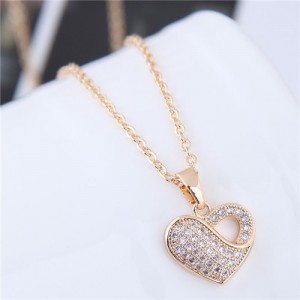 Cubic Zirconia Inlaid Sweet Unique Hollow Heart Pendant Long Chain Fashion Necklace
