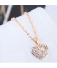Cubic Zirconia Inlaid Sweet Unique Hollow Heart Pendant Long Chain Fashion Necklace