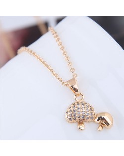 Cubic Zirconia Embellished Mushrooms Pendant Sweet Fashion Necklace