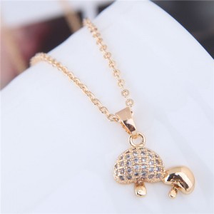 Cubic Zirconia Embellished Mushrooms Pendant Sweet Fashion Necklace