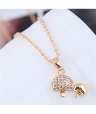 Cubic Zirconia Embellished Mushrooms Pendant Sweet Fashion Necklace