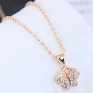 Cubic Zirconia Inlaid Butterfly Pendant Fashion Copper Necklace