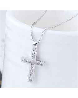 Glistening Cubic Zirconia Inlaid Cross Pendant Fashion Copper Necklace