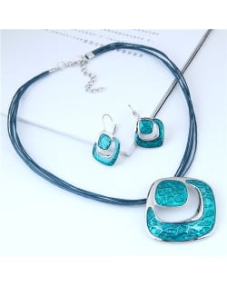 Bold Hollow Oil-spot Glazed Alloy Squares Design Rope Costume Neckalce and Earrings Set - Green