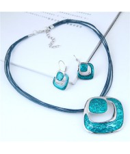 Bold Hollow Oil-spot Glazed Alloy Squares Design Rope Costume Neckalce and Earrings Set - Green