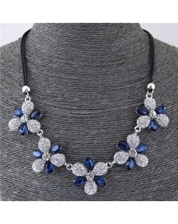 Glistening Summer Flowers High Fashion Rope Short Statement Necklace - Ink Blue