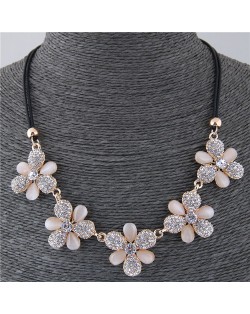 Glistening Summer Flowers High Fashion Rope Short Statement Necklace - Champagne