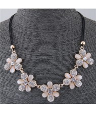 Glistening Summer Flowers High Fashion Rope Short Statement Necklace - Champagne