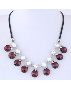 Shining Stars and Round Gems Combo Design High Fashion Women Rope Short Costume Necklace - Red