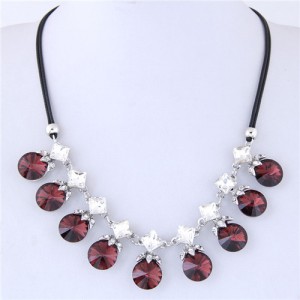 Shining Stars and Round Gems Combo Design High Fashion Women Rope Short Costume Necklace - Red