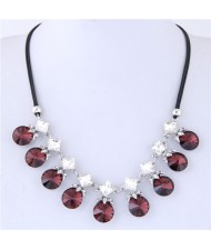 Shining Stars and Round Gems Combo Design High Fashion Women Rope Short Costume Necklace - Red