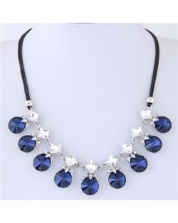 Shining Stars and Round Gems Combo Design High Fashion Women Rope Short Costume Necklace - Ink Blue
