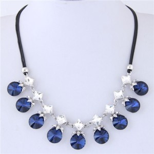 Shining Stars and Round Gems Combo Design High Fashion Women Rope Short Costume Necklace - Ink Blue