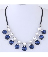 Shining Stars and Round Gems Combo Design High Fashion Women Rope Short Costume Necklace - Ink Blue