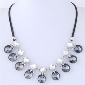 Shining Stars and Round Gems Combo Design High Fashion Women Rope Short Costume Necklace - Gray
