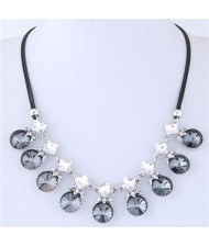 Shining Stars and Round Gems Combo Design High Fashion Women Rope Short Costume Necklace - Gray