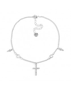 Rhinestone Inlaid Shining Cross High Fashion Costume Necklace - Silver