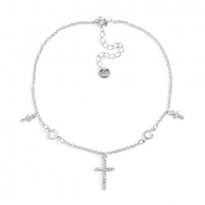 Rhinestone Inlaid Shining Cross High Fashion Costume Necklace - Silver