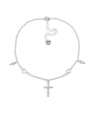 Rhinestone Inlaid Shining Cross High Fashion Costume Necklace - Silver