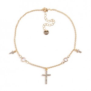 Rhinestone Inlaid Shining Cross High Fashion Costume Necklace - Golden
