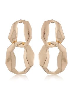 Bold Fashion Abstract Linked Hoop Design Statement Earrings - Golden